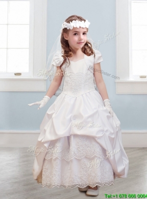 Affordable Halter Top Lace and Pick Ups Flower Girl Dress in White