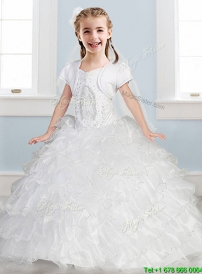 Affordable Spaghetti Straps Flower Girl Dress with Ruffled Layers and Embroidery