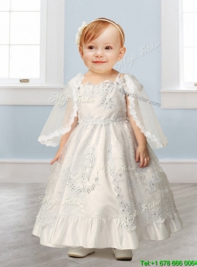 Best Spaghetti Straps Cap Sleeves Flower Girl Dress with Lace and Beading