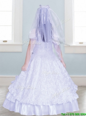 Classical Spaghetti Straps Taffeta Flower Girl Dress with Beading and Lace