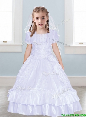 Classical Spaghetti Straps Taffeta Flower Girl Dress with Beading and Lace