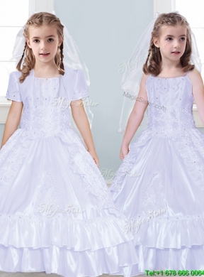 Classical Spaghetti Straps Taffeta Flower Girl Dress with Beading and Lace