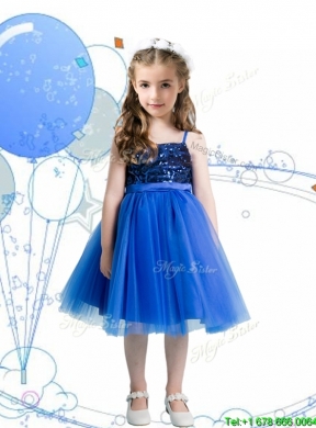 Fashionable Spaghetti Straps Royal Blue Girls Party Dress with Sashes and Sequins