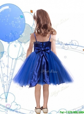 Fashionable Spaghetti Straps Royal Blue Girls Party Dress with Sashes and Sequins