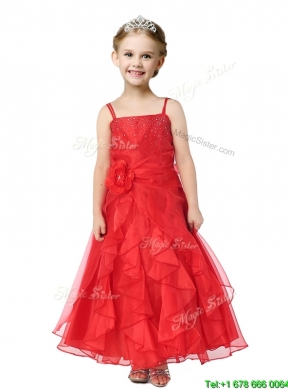 Gorgeous Spaghetti Straps Hand Made Flowers and Ruffles Flower Girl Dress in Organza