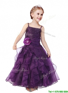 Gorgeous Spaghetti Straps Hand Made Flowers and Ruffles Flower Girl Dress in Organza