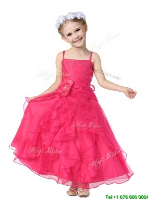 Gorgeous Spaghetti Straps Hand Made Flowers and Ruffles Flower Girl Dress in Organza