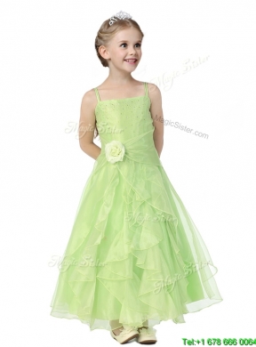 Gorgeous Spaghetti Straps Hand Made Flowers and Ruffles Flower Girl Dress in Organza