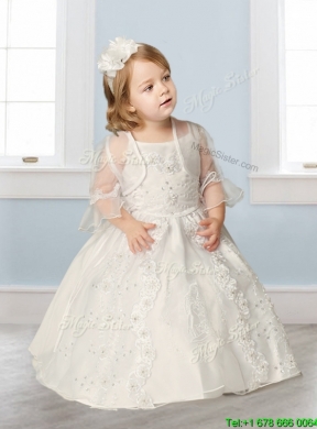 Perfect Spaghetti Straps Beading and Appliques Flower Girl Dress in Champagne