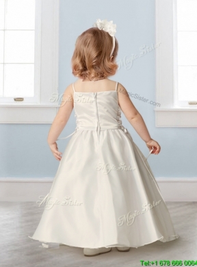 Perfect Spaghetti Straps Beading and Appliques Flower Girl Dress in Champagne