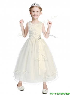 Popular Beaded Scoop Flower Girl Dress in Tea Length