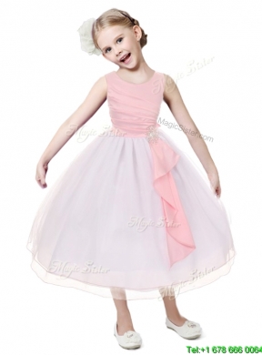 Popular Beaded Scoop Flower Girl Dress in Tea Length