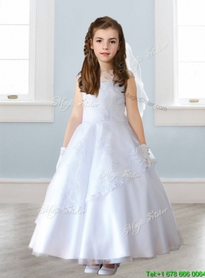 See Through Scoop Cap Sleeves Flower Girl Dress with Lace