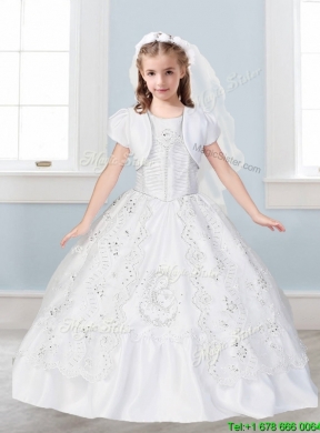 Sweet Scoop Big Puffy Flower Girl Dress with Lace and Embroidery