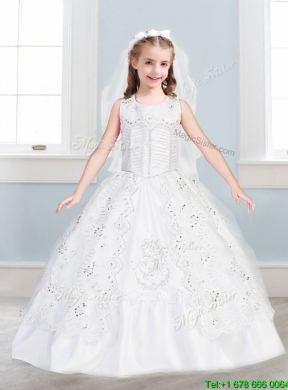 Sweet Scoop Big Puffy Flower Girl Dress with Lace and Embroidery