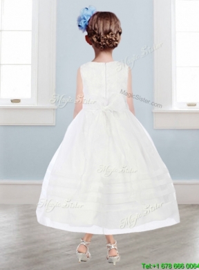 Wonderful Scoop Tulle Bowknot Flower Girl Dress in Champagne