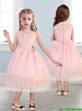 Beautiful Scoop Mini Quinceanera Dress with Hand Made Flowers and Sequins