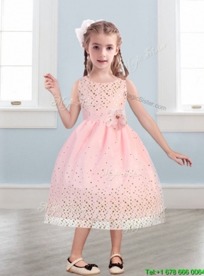 Beautiful Scoop Mini Quinceanera Dress with Hand Made Flowers and Sequins