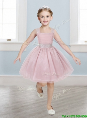 Popular Straps Tulle Mini Quinceanera Dress with Bowknot and Beading