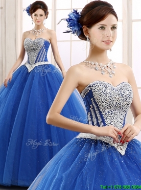 Beautiful Beaded Bodice Really Puffy Quinceanera Gown in Blue