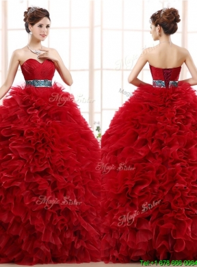 Best Selling Sashed and Ruffled Quinceanera Dress in Wine Red