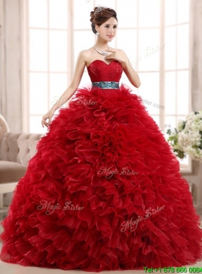 Best Selling Sashed and Ruffled Quinceanera Dress in Wine Red