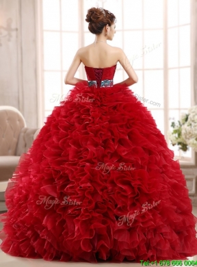 Best Selling Sashed and Ruffled Quinceanera Dress in Wine Red