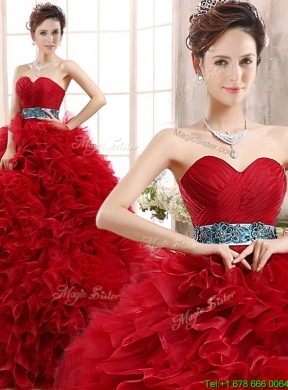 Best Selling Sashed and Ruffled Quinceanera Dress in Wine Red