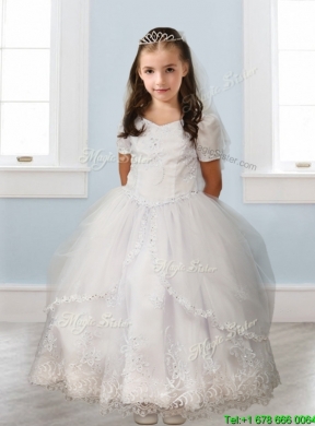 Best Square Short Sleeves White Mini Quinceanera Dress with Beading and Appliques