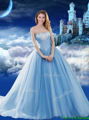 Elegant Off the Shoulder Applique Sweet 15 Gown with Brush Train