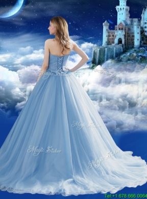 Elegant Off the Shoulder Applique Sweet 15 Gown with Brush Train