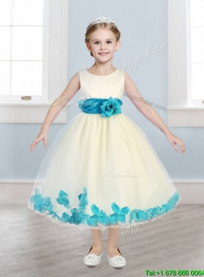 Lovely Scoop Mini Quinceanera Dress with Teal Hand Made Flowers