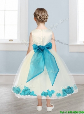 Lovely Scoop Mini Quinceanera Dress with Teal Hand Made Flowers