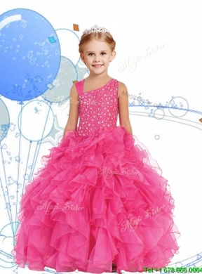 Perfect Beaded and Ruffled Asymmetrical Neckline Mini Quinceanera Dress in Watermelon Red