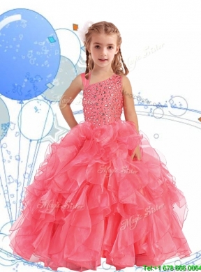 Perfect Beaded and Ruffled Asymmetrical Neckline Mini Quinceanera Dress in Watermelon Red