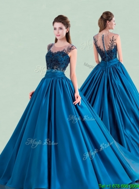 Perfect See Through Scoop Cap Sleeves Quinceanera Dress with Brush Train