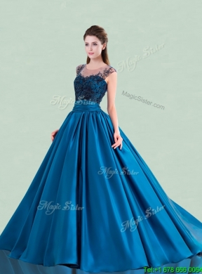 Perfect See Through Scoop Cap Sleeves Quinceanera Dress with Brush Train