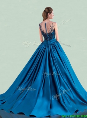 Perfect See Through Scoop Cap Sleeves Quinceanera Dress with Brush Train