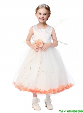 Popular Scoop Mini Quinceanera Dress with Orange Red Hand Made Flowers