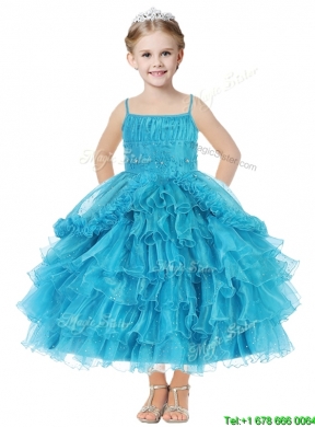 Romantic Spaghetti Straps Mini Quinceanera Dress with Beading and Ruffled Layers