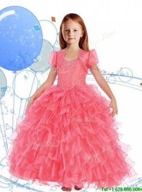 Romantic Straps Mini Quinceanera Dress with Beading and Ruffled Layers