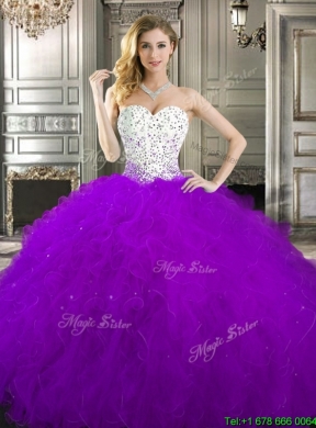 Best Selling Purple and White Sweet 16 Dress with Beading and Ruffles