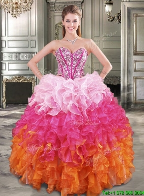 Gorgeous Gradient Color Quinceanera Dress with Beading and Ruffles