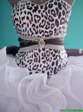 In Stock Leopard Big Puffy Beaded and Ruffled Quinceanera Dress