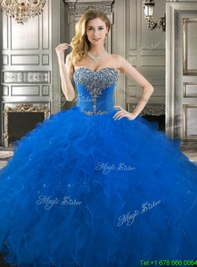 New Arrivals Big Puffy Beaded and Ruffled Quinceanera Dress in Royal Blue