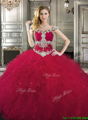 New Style Off the Shoulder Wine Red Quinceanera Dress with Beading and Ruffles