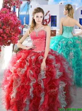 Unique Really Puffy Beaded and Ruffled Sweet 16 Dress in Organza