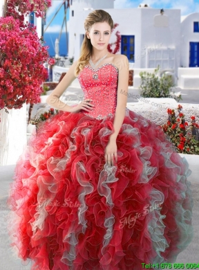 Unique Really Puffy Beaded and Ruffled Sweet 16 Dress in Organza