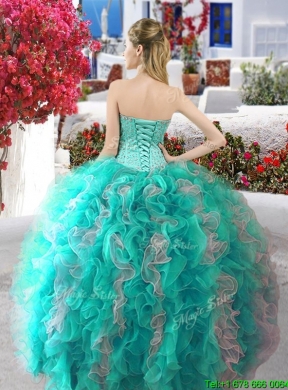 Unique Really Puffy Beaded and Ruffled Sweet 16 Dress in Organza