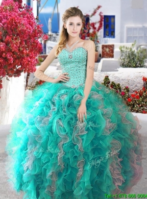 Unique Really Puffy Beaded and Ruffled Sweet 16 Dress in Organza